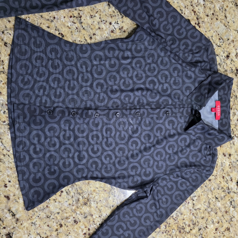 Guess Black Patterned Button Down Shirt